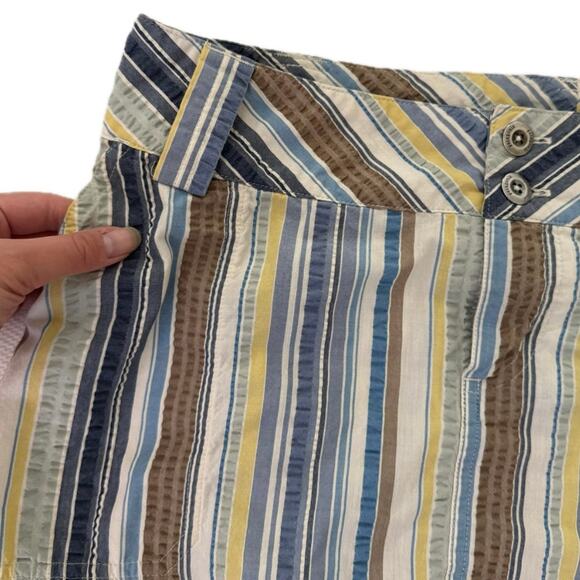 Patagonia W's Netty Pockets A-Line Skirt Striped Seersucker Blue/Cream/Green- 10 - Picture 2 of 4